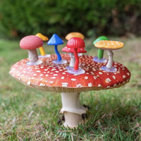 A Collection of Mini Garden Mushrooms - 8pc Tiny Fairy Figurines- Archie McPhee