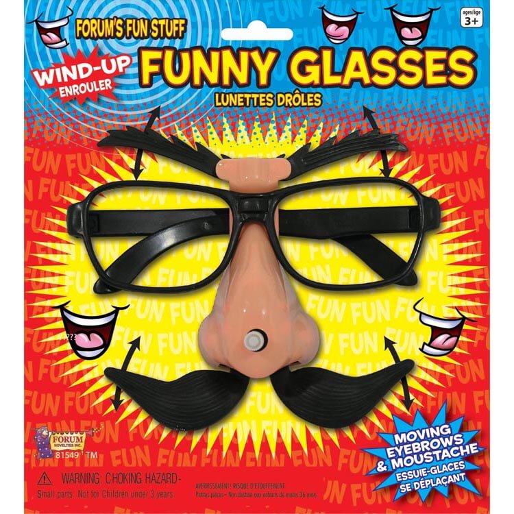 WIND UP EYE GLASSES Moving Eyebrows Mustache Big Nose Joke Funny Costume Gag