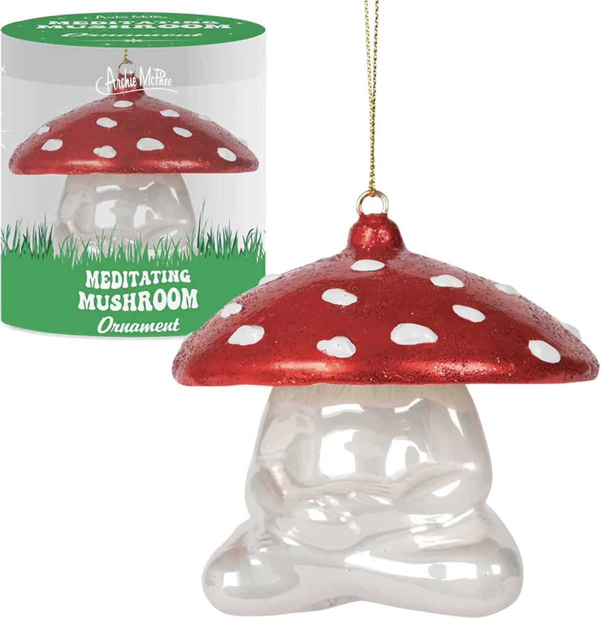 Meditating Mushroom Ornament - Holiday Art Hand-Blown Glass ® Archie McPhee