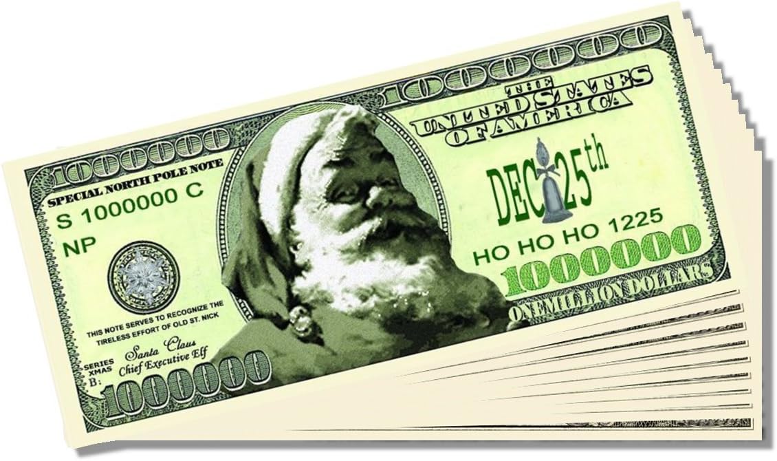 10 - BILLETES DE UN MILLÓN DE DÓLARES ~ Navidad Papá Noel Novedad Juego Dinero de regalo