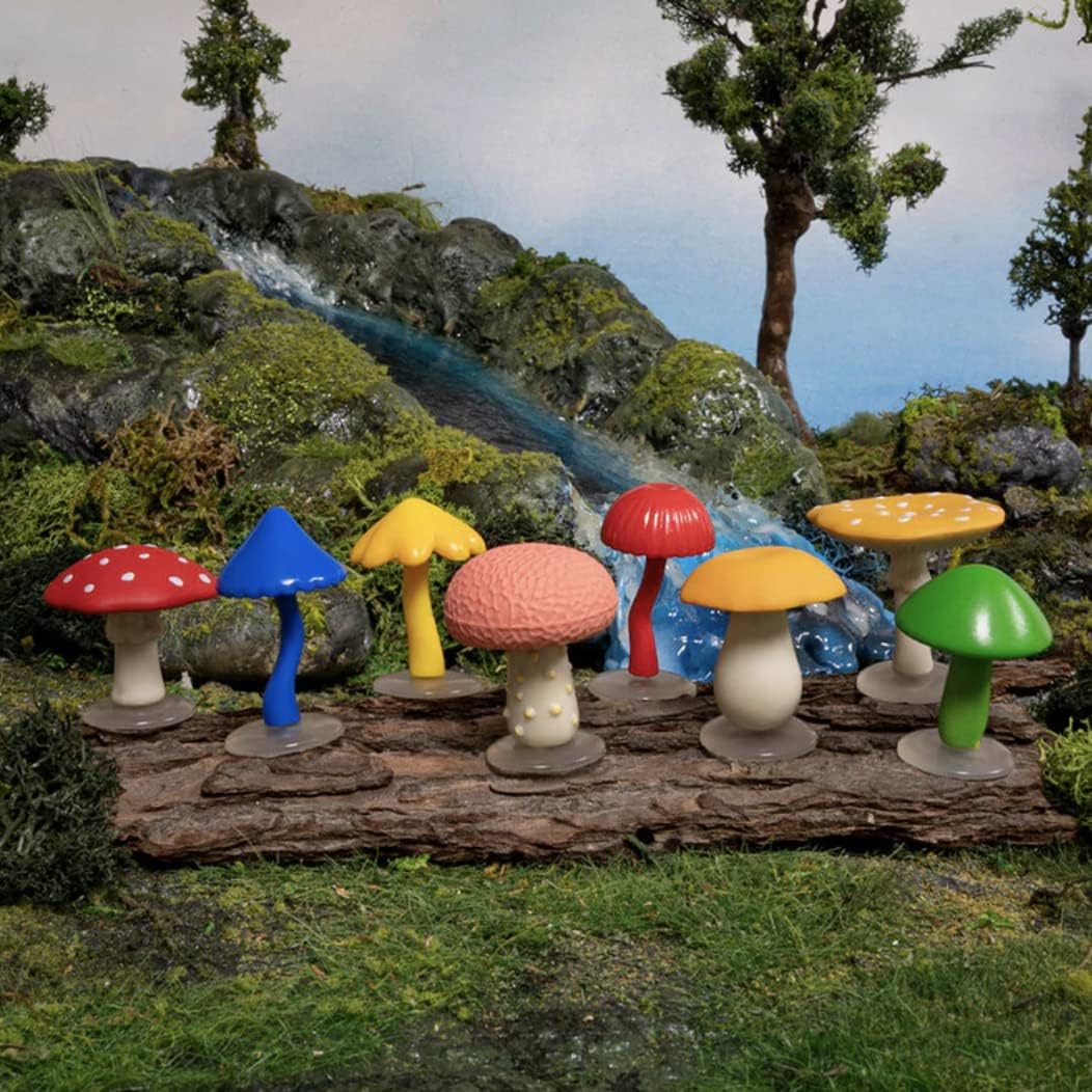 A Collection of Mini Garden Mushrooms - 8pc Tiny Fairy Figurines- Archie McPhee