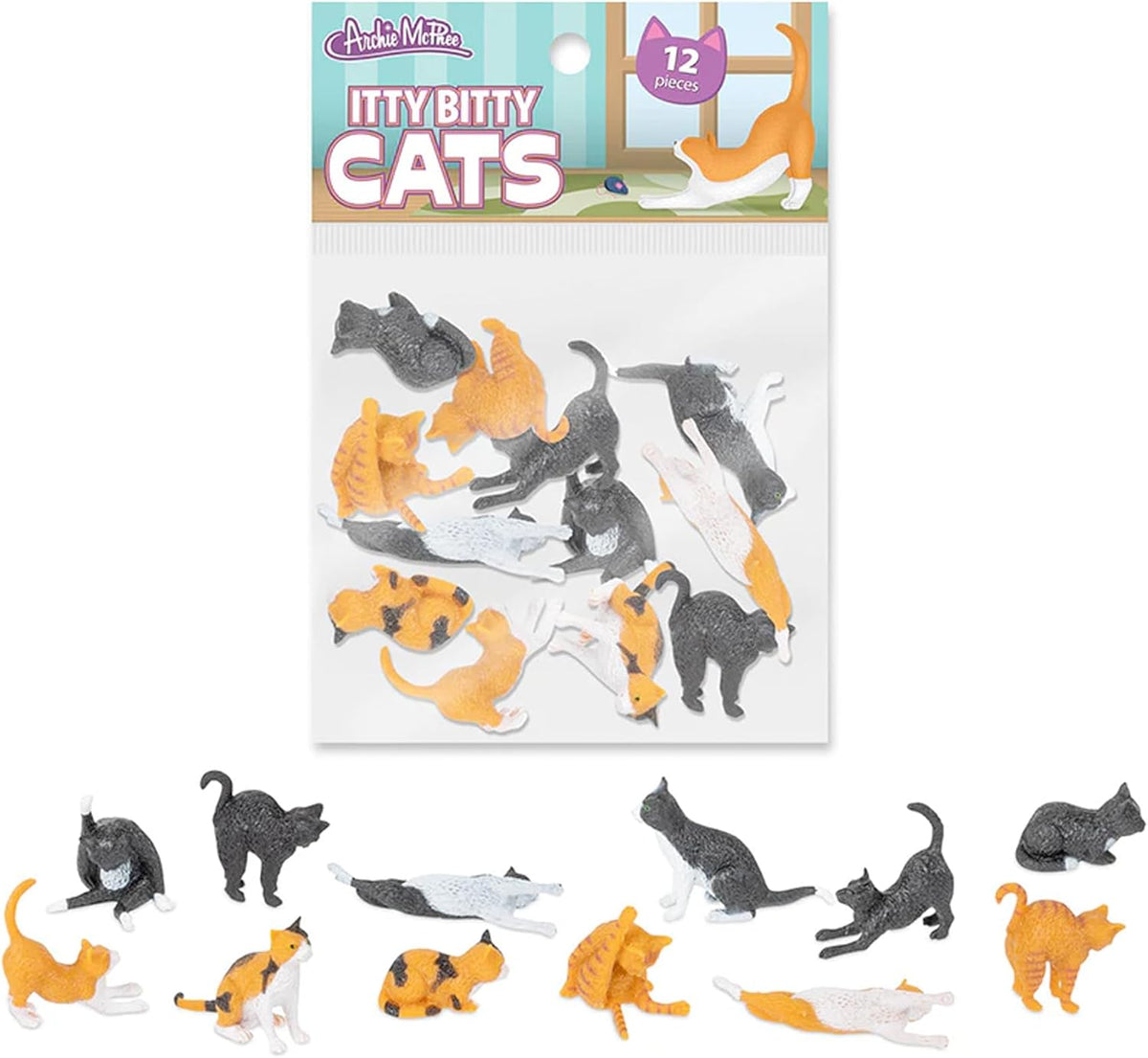 Itty Bitty Cats (Bag of 12) - Tiny Statue Prop Decor Figurines - Archie McPhee