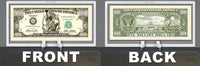 Front and back view of a novelty one million dollar bill presented in the DELUXE Currency Slab Dollar Bill Plastic Case, ensuring a premium display.