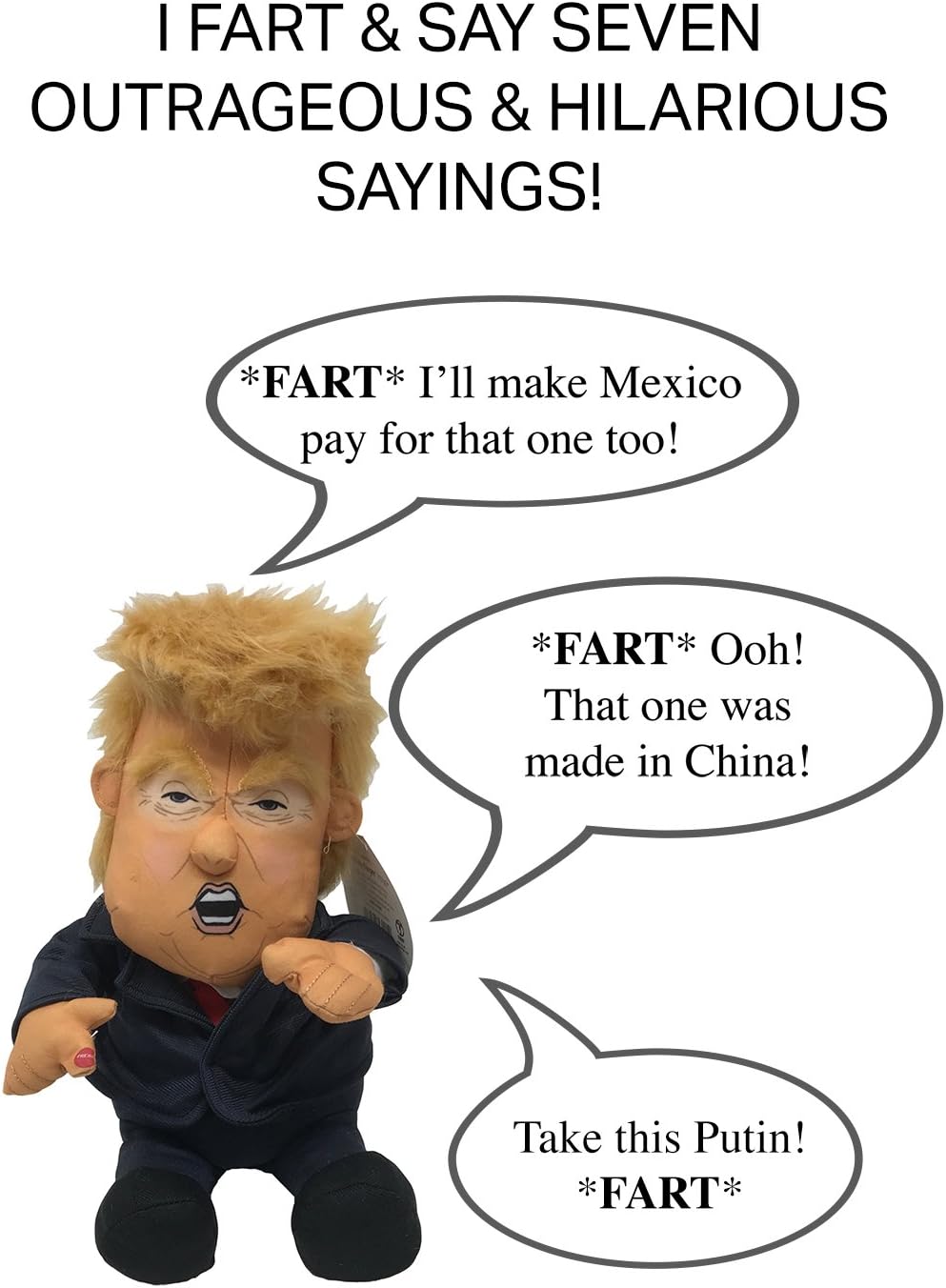 Pull My Finger 💨 Farting Donald Trump Plush Figure Doll 😂 With Animated Hair💨