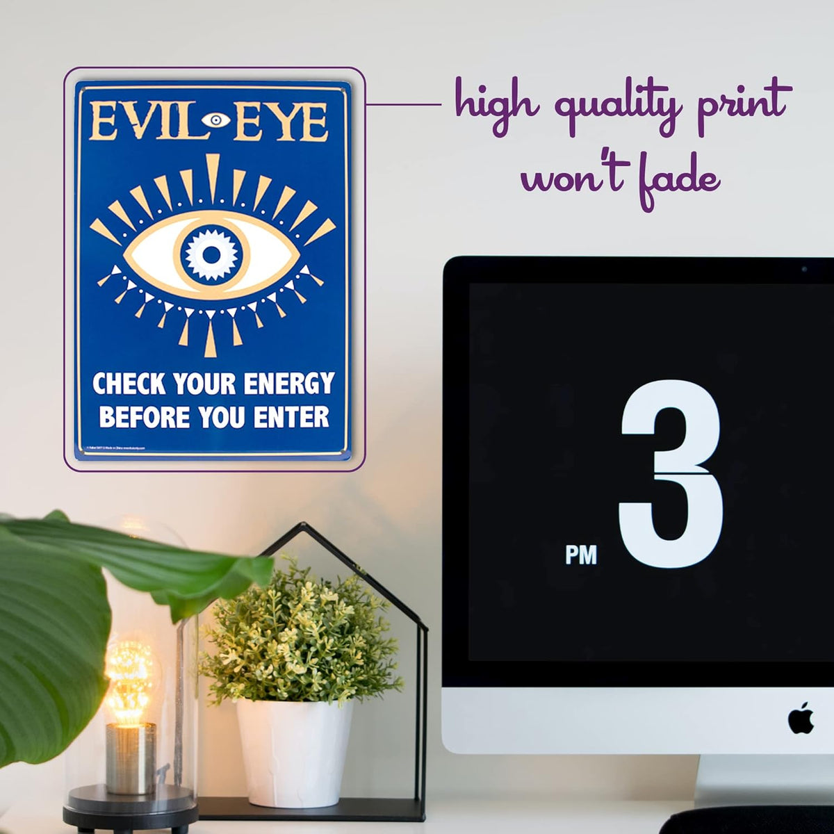 Metal Tin Sign "Evil Eye - Check Your Energy Before You Enter" Wall Decor #F-101