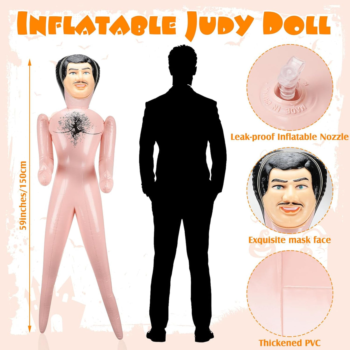 Inflatable Male John Doll Costume for Halloween, Bachelorette Party Gag Blow-Up