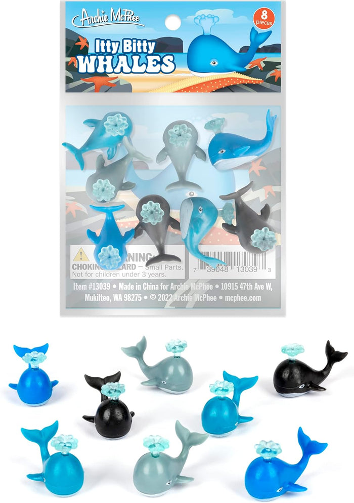 Itty Bitty Whales (Bag of 8) - Mini Moby Ocean Mammal Figurines - Archie McPhee