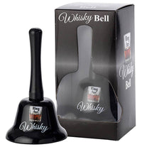The "Ring for Whisky Metal Hand Bell" is a high-quality black bell featuring "Ring for Whisky" text, elegantly complemented by its matching packaging.