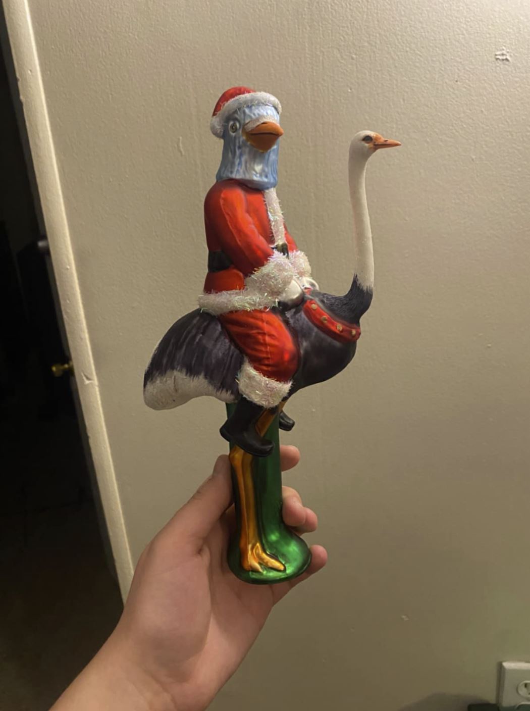 Santa Pigeon Tree Topper - Hand-Blown Glass Art Ostrich Ornament ® Archie McPhee