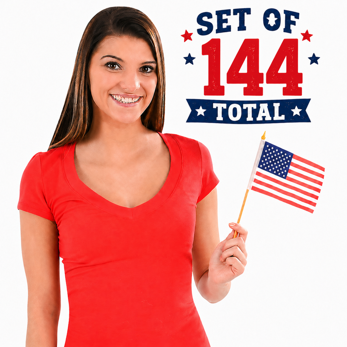 Set of 144 American Flags on Poles ✨  4" x 6" USA Mini Patriotic Hand Flags