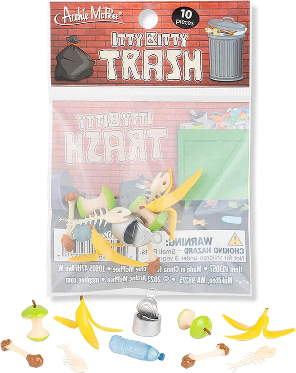 Itty Bitty Trash (Bag of 10) Toy Garbage Set Dollhouse Figurines - Archie McPhee