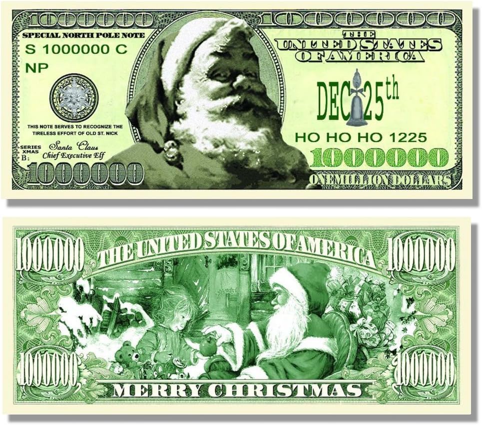 10 - BILLETES DE UN MILLÓN DE DÓLARES ~ Navidad Papá Noel Novedad Juego Dinero de regalo