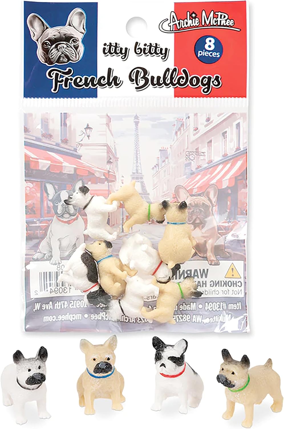 Itty Bitty French Bulldogs (Bag of 8) - Tiny Cute Dog Figurines - Archie McPhee