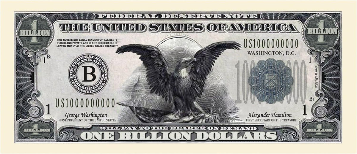 10 TOTAL - Classic Billion Dollar Eagle Party Novelty Fake Poker Money Bills