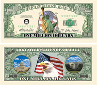 100 TOTAL One Million Dollar Color Statue Liberty Money Bills Party Fake Novelty