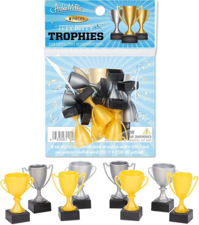 Itty Bitty Trophies (Bag of 8) - Mini Prize Trophy Toy Figurines - Archie McPhee