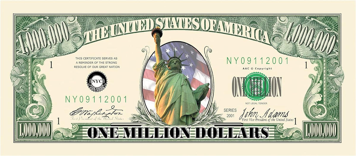 100 TOTAL One Million Dollar Color Statue Liberty Money Bills Party Fake Novelty