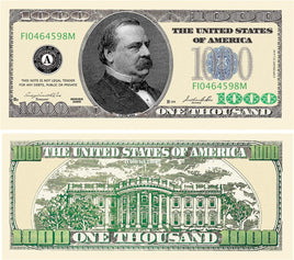 1000 TOTAL $1,000.00 Thousand Dollar Casino Party Novelty Fake Poker Money Bill
