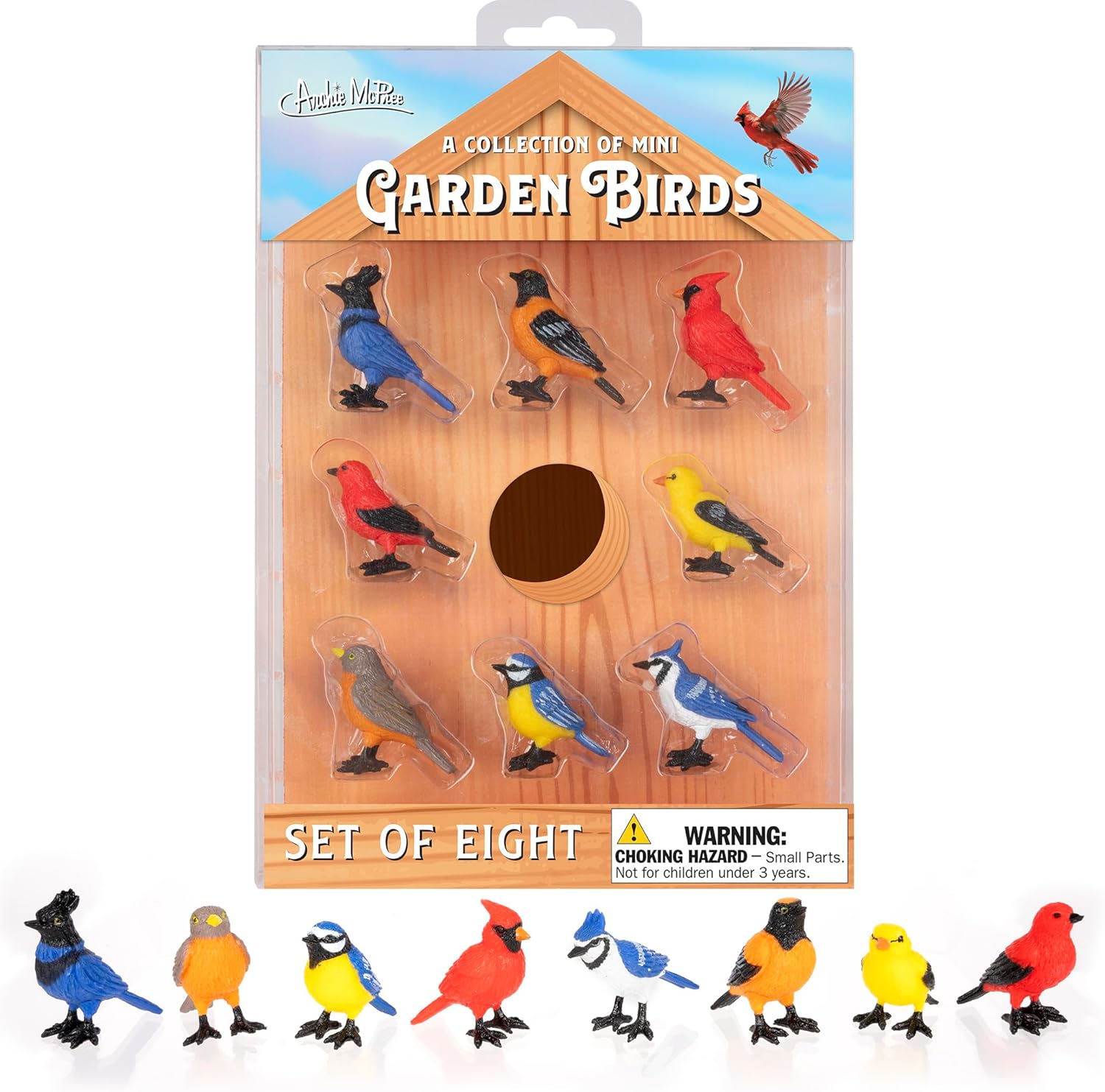 Collection of Mini Garden Birds - 8pc Tiny Statue Figurines