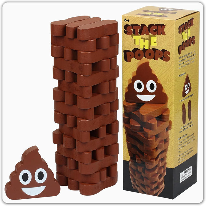 STACK THE POOPS - Funny Classic Wood Block Stacking Tower Child Game Toy