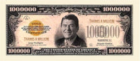 This "Thanks A Million" Ronald Reagan Dollar Gold Certificate is an ideal novelty item, featuring a large denomination and a central portrait of Ronald Reagan. Its decorative design makes it perfect as a party favor gift that will surely delight your guests.