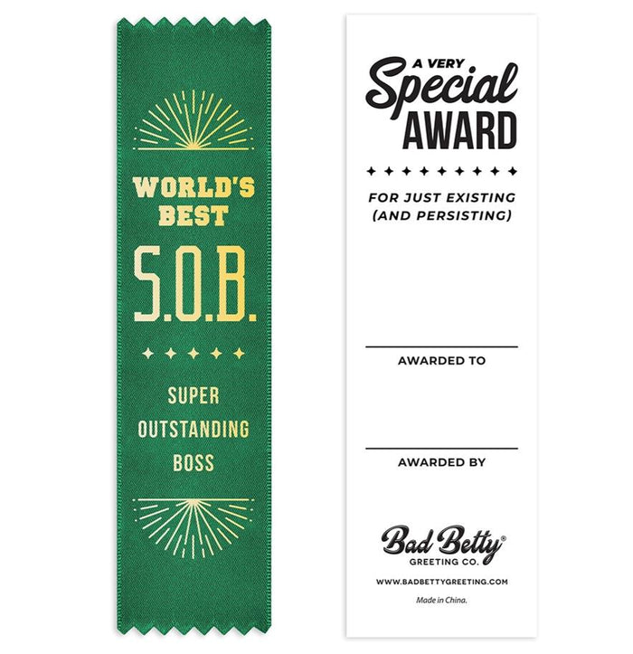 🥇🏆"World's Best S.O.B. Super Outstanding Boss" Funny Award Ribbon 😂 Gag Gift
