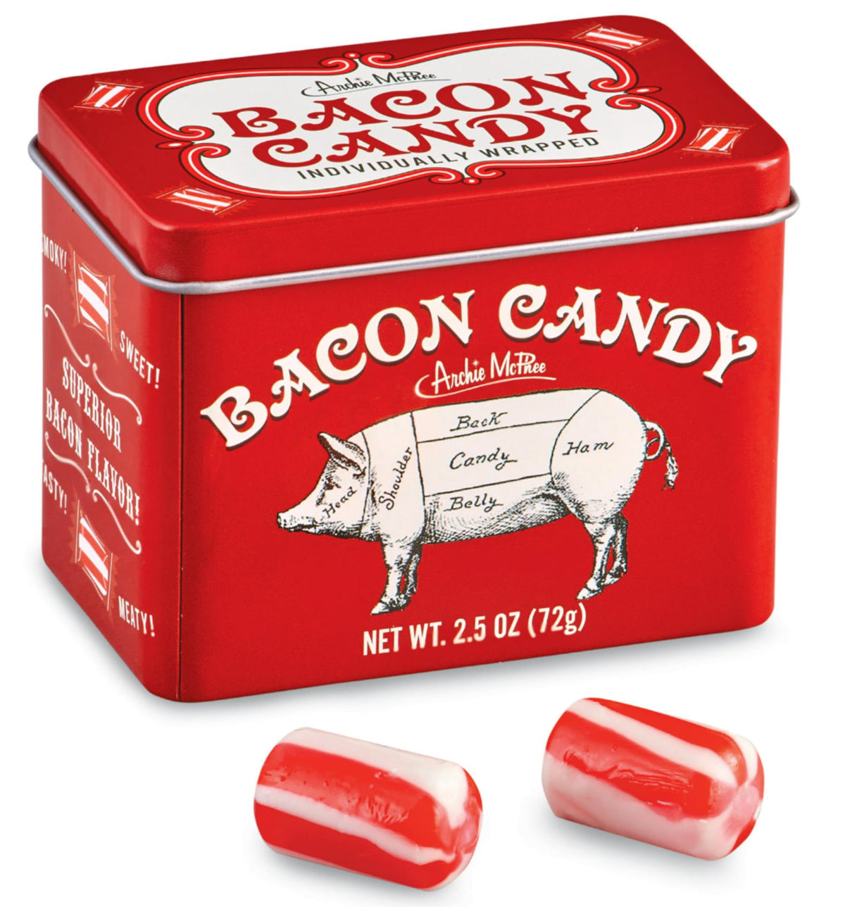 Bacon Flavored Candy - Cool Retro Tin Gift Box - Archie McPhee