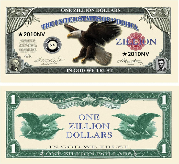 10 TOTAL - Zillion Dollar Eagle Money Bills Party Novelty Fake Casino Poker