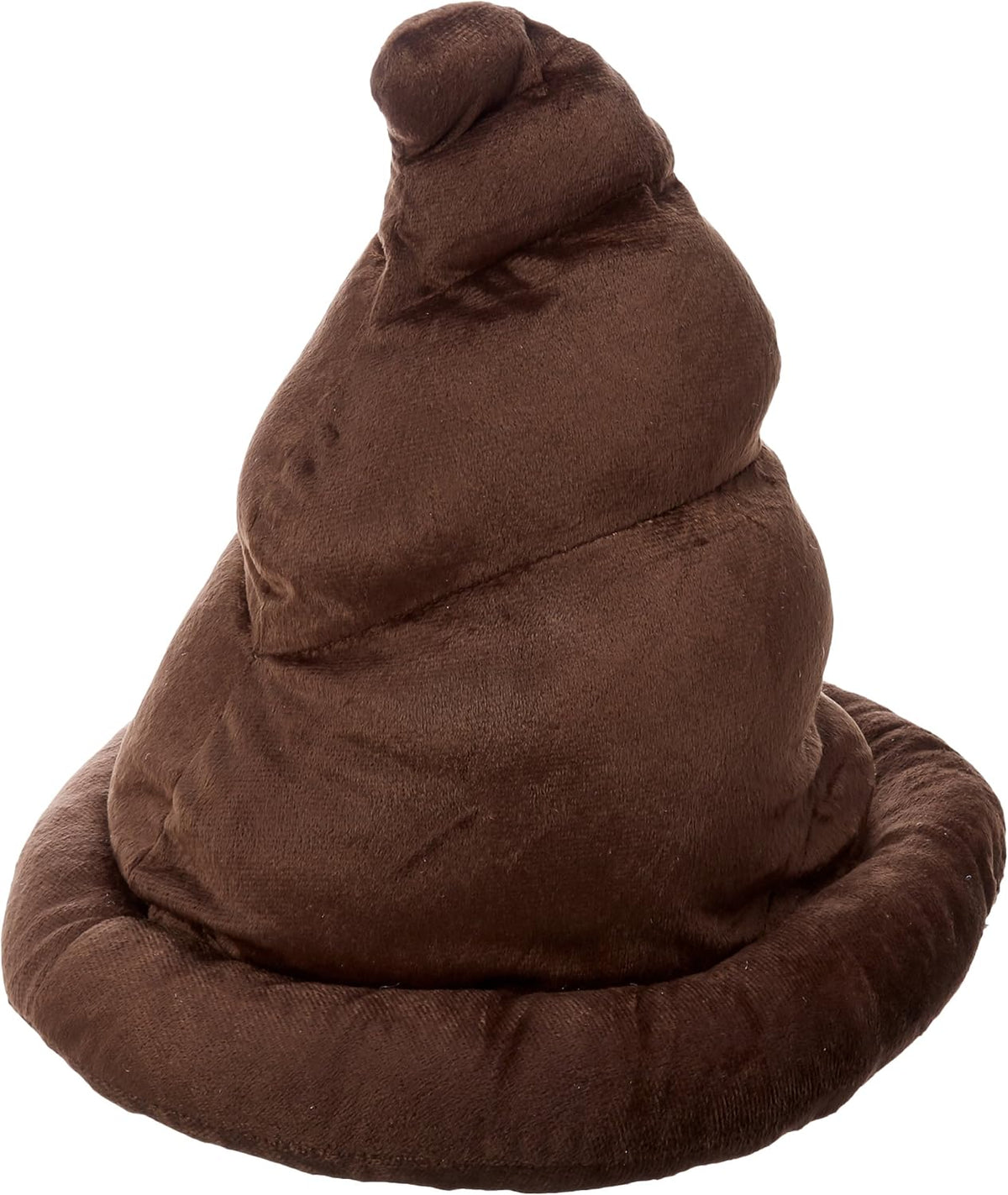 The 💩 Poop Emoji Hat is a soft, brown, cone-shaped plush hat—perfect as a funny gag gift or hilarious party costume accessory. Shown on a white background.