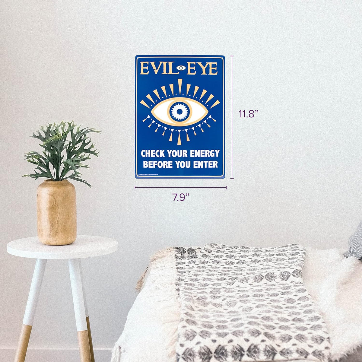 Metal Tin Sign "Evil Eye - Check Your Energy Before You Enter" Wall Decor #F-101