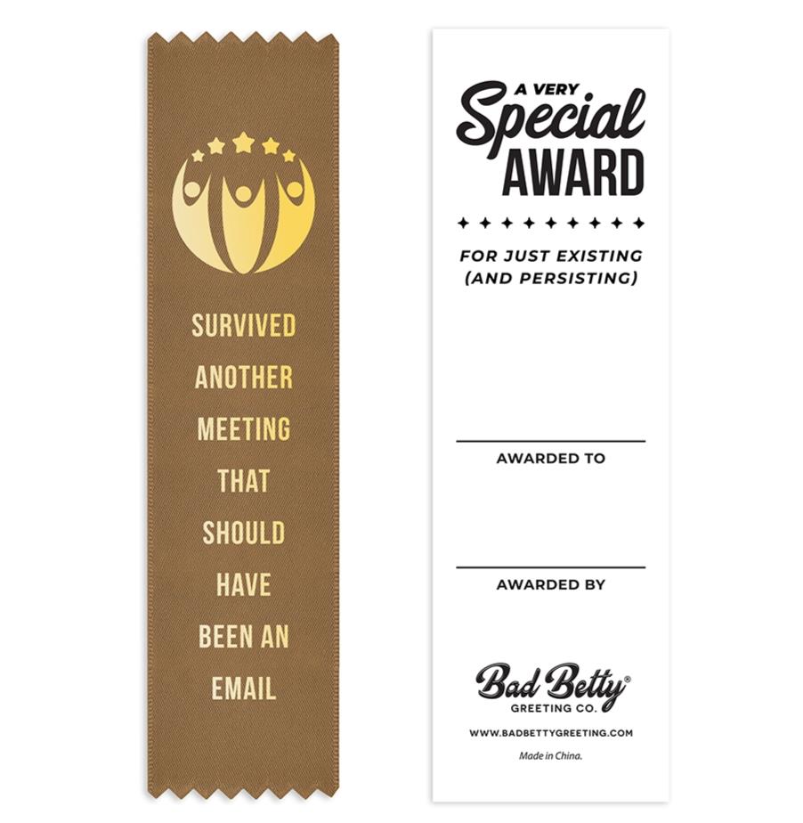 🏆 "Survived Another Meeting" 🥇 Funny Employee Award Ribbon 😂 Office Gag Gift