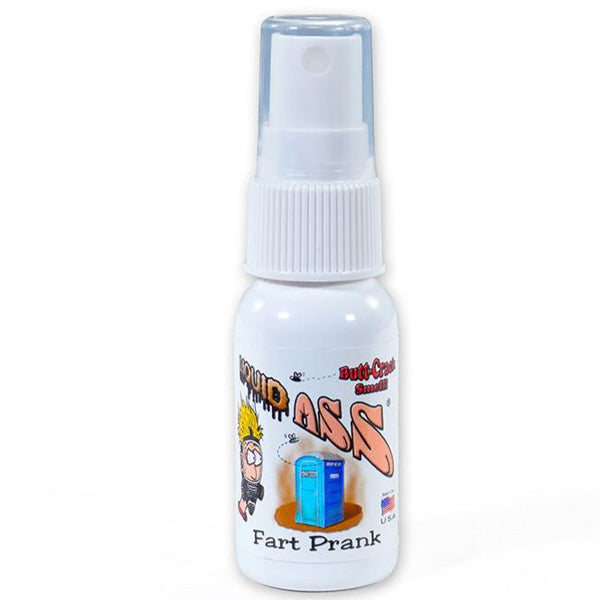 The LIQUID ASS Stink Fart Spray Mister Bottle, adorned with a cartoon character and portable toilet illustration, is the ultimate prank weapon for those who enjoy humor in its smelly glory.