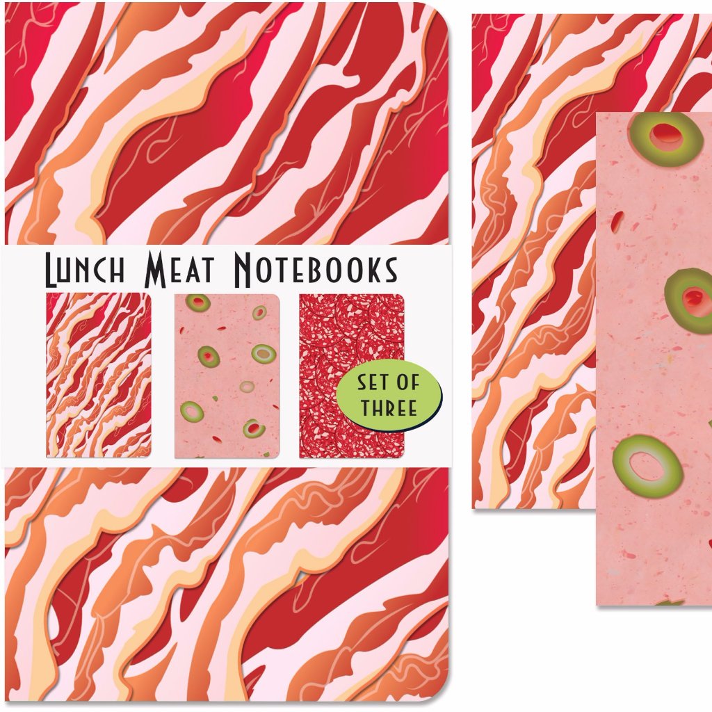 3PK Lunch Meat Notebook Journals School Kitchen Note Pad Set - Archie McPhee