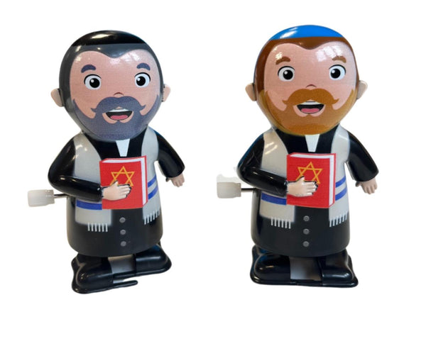 Dressed in black attire and prayer shawls, the Jewish Racing Rabbis wind-up toys hold red books with a Star of David as they race around. These hilariously charming figures make for a delightful gag gift.