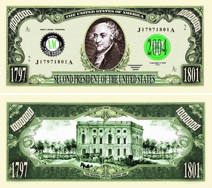 1000 TOTAL John Adams Million Dollar Money Novelty Party Collectible Play Bills