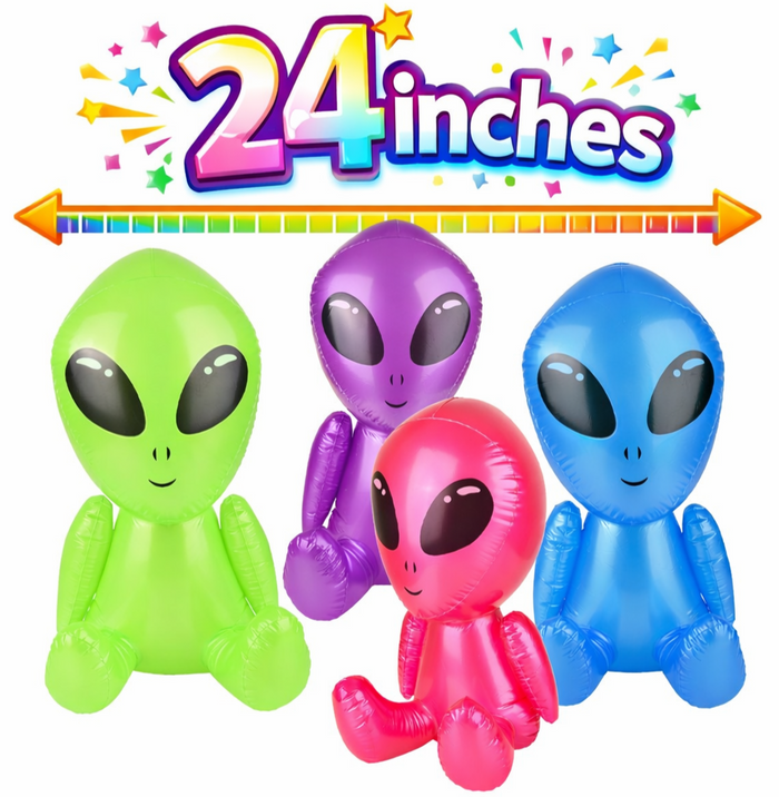 4 TOTAL 🛸 24" Assorted Colors Galactic Alien Inflatable Party Pool Blow Ups 👽