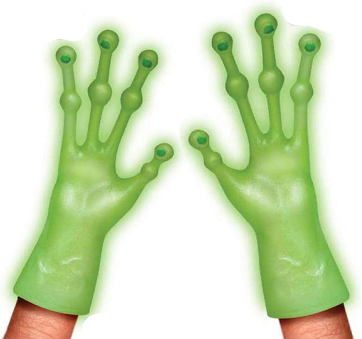 Glow-in-the-Dark Alien Finger Hand (Set of 2) UFO Puppet Toys - Archie McPhee