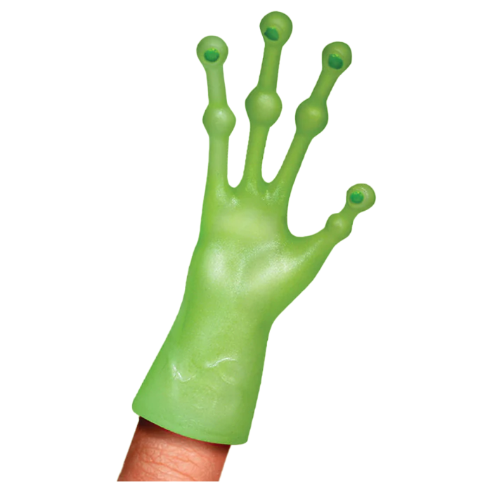 Glow-in-the-Dark Alien Finger Hand (Set of 2) UFO Puppet Toys - Archie McPhee