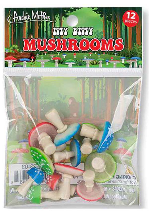 Itty Bitty Mushrooms (Bag of 12) - Magical Cute Garden Figurines - Archie McPhee