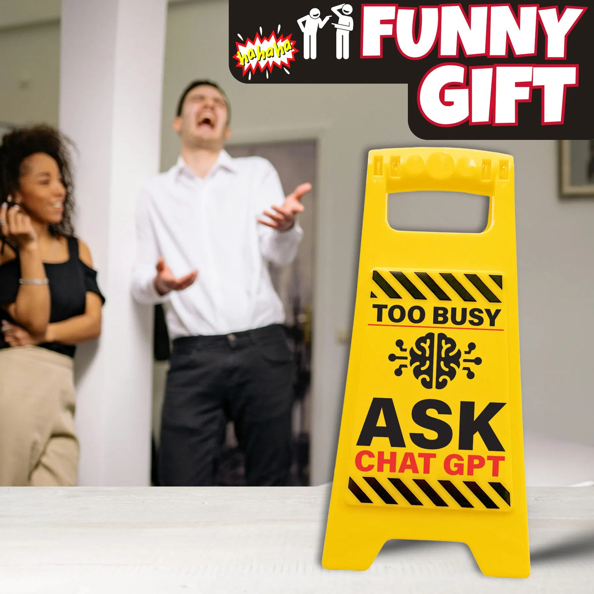 🤖TOO BUSY? ASK CHATGPT Desk Caution Sign ⚠️ Funny AI Work Office Gag Gift