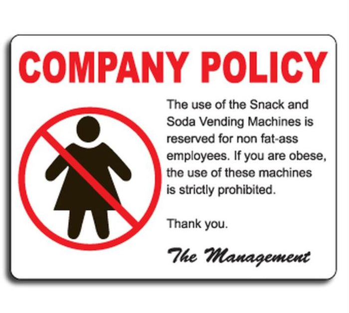 Company Policy Vending Machine Prank Sign - Hysterical Funny Gag Office Joke