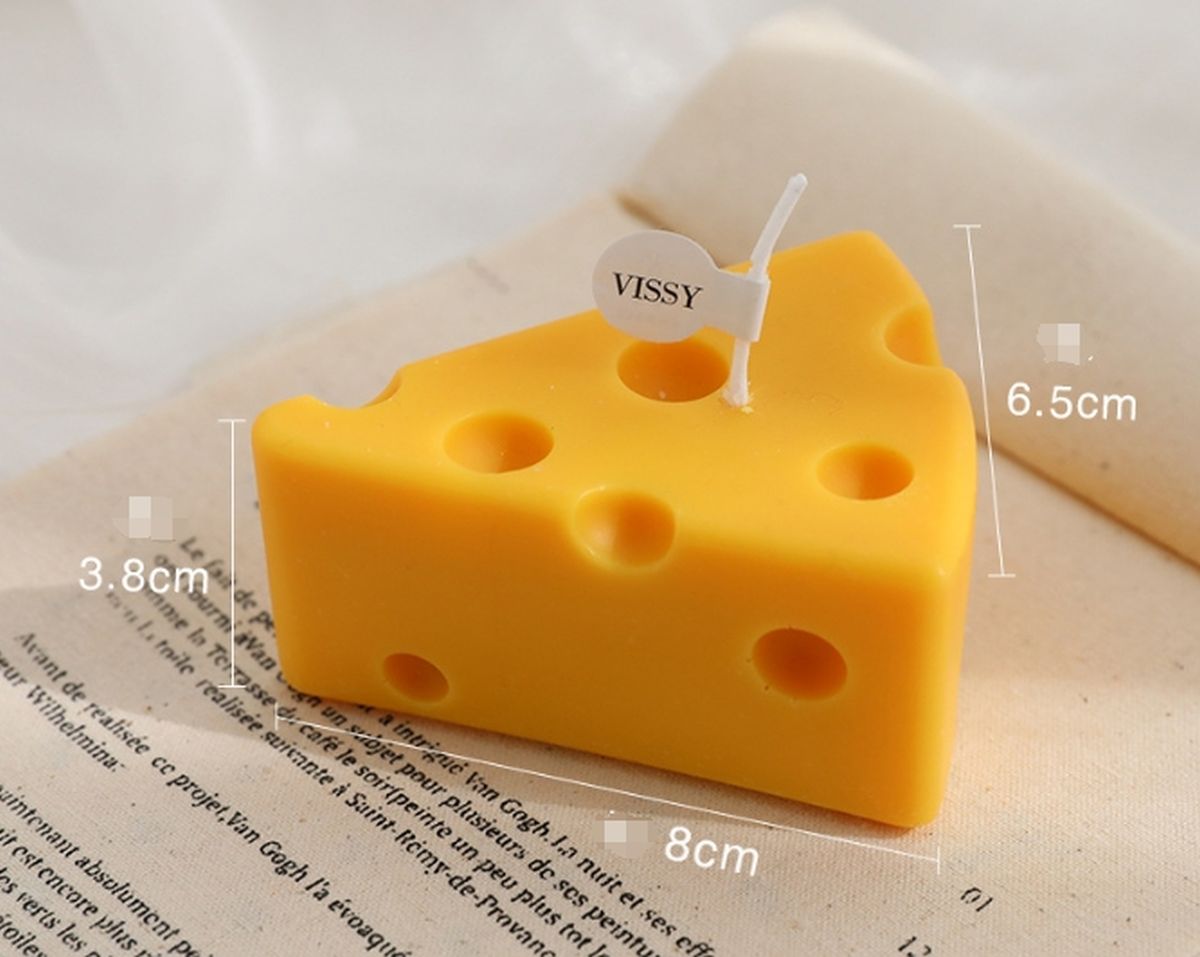 Cheese Shaped Scented Decorative Candle - Cute Fun Home Kitchen Food Decor Gift