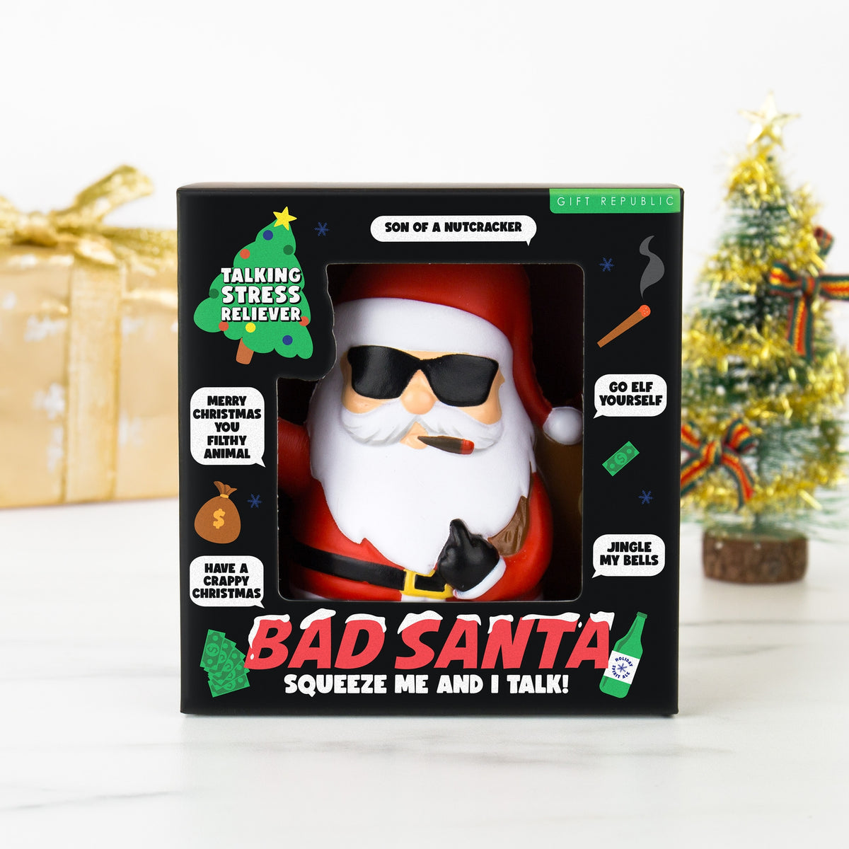 🎅 Funny Bad Santa Talking Stress Toy – Naughty Xmas Gift  | Sound Machine GaG