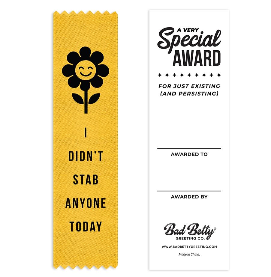 🏆"I Didn't Stab Anyone Today"🥇 Funny Award Ribbon Office Trophy 😂 Gag Gift