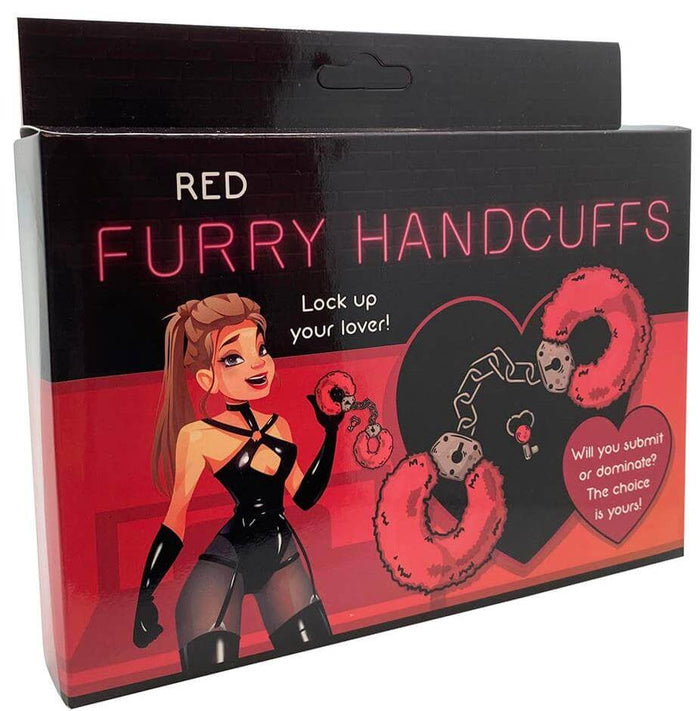 Red Furry Handcuffs - Sexy Adult Valentine Gift - Lock up your lover!