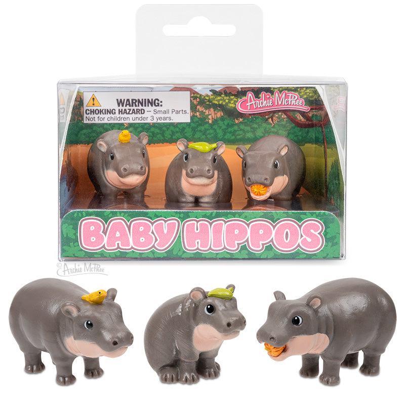 3-Pack Cute Baby Hippo Figurines 🦛 Hilarious Desk Decor Toys  – Archie McPhee