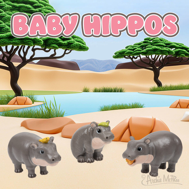 3-Pack Cute Baby Hippo Figurines 🦛 Hilarious Desk Decor Toys  – Archie McPhee