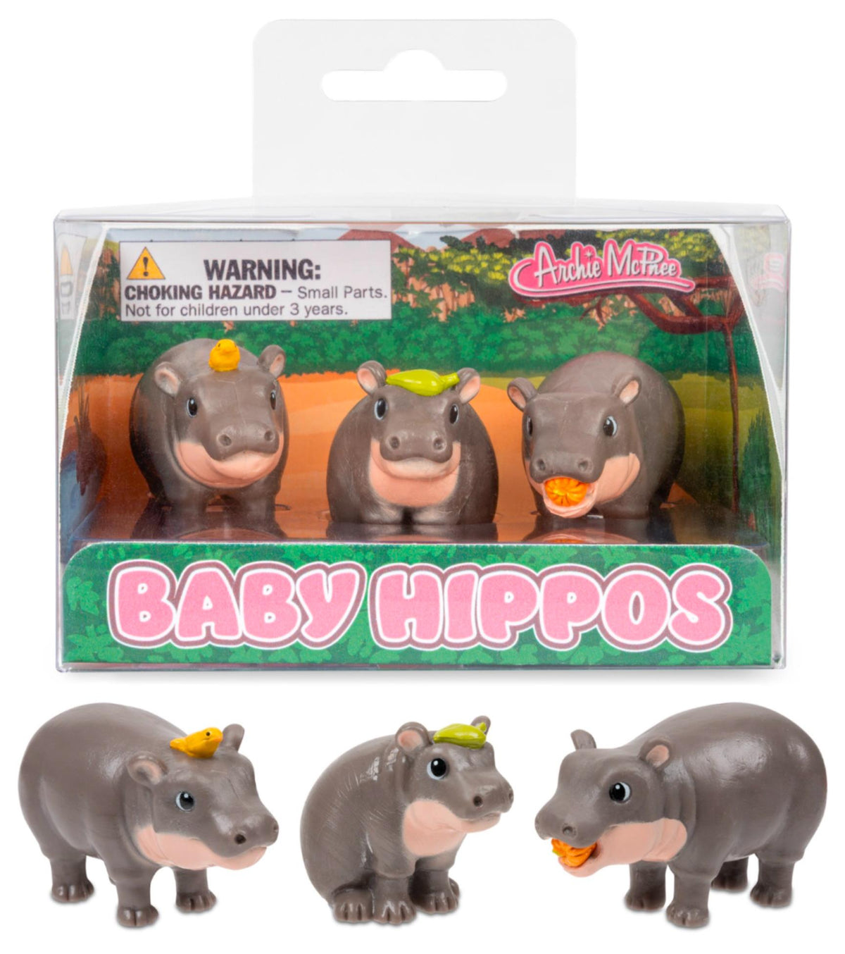 3-Pack Cute Baby Hippo Figurines 🦛 Hilarious Desk Decor Toys  – Archie McPhee
