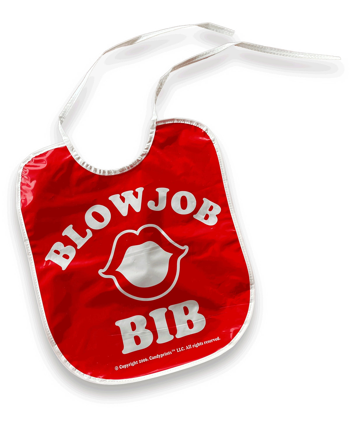 The Blowjob Bib Bachelorette Party Favor 💋 features red fabric with white trim, “BLOWJOB BIB” and a lips design—an adult gag gift perfect for bachelorette parties or naughty celebrations.