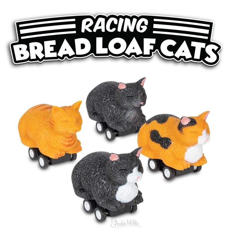 Racing Bread Loaf Cats (set of 4) Funny Pull Back Kitty Toys